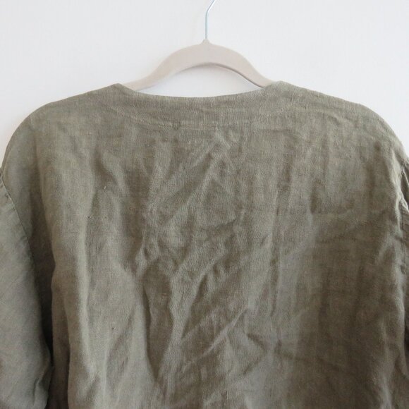 VINTAGE TOM TOM USA 100% Linen Cropped Blazer Jacket Khaki Green Lagenlook S - Picture 13 of 15